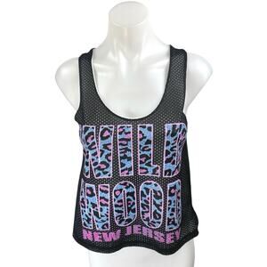 Wild Wood New Jersey Black Leopard Animal Print Graphic Eyelet Tank Top Size S
